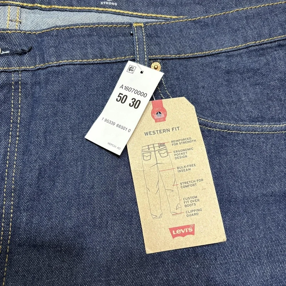 Levis Western Fit Jeans NWT Mens 50x30 Dark Blue Regular Straight Denim Big Tall